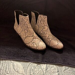 Snake-Print Chelsea Booties in Beige